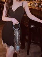 Women's One Size Rhinestone Solid Color Sexy Cylindrical Open Handbag Evening Bag sku image 2
