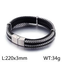 Hip-Hop Retro Color Block Stainless Steel Pu Leather Plating Chain 18K Gold Plated Men's Bangle sku image 1