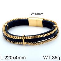 Hip-Hop Retro Color Block Stainless Steel Pu Leather Plating Chain 18K Gold Plated Men's Bangle sku image 2