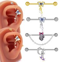 1 Piece Ear Cartilage Rings & Studs IG Style Elegant Star Moon Butterfly 316 Stainless Steel  Alloy Plating Inlay Rhinestones White Gold Plated Gold Plated main image 1