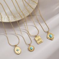 Stainless Steel 18K Gold Plated Retro Plating Inlay Devil's Eye Star Oval Natural Stone Pendant Necklace main image 9