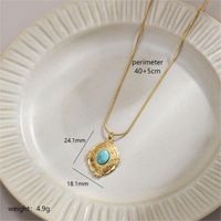 Stainless Steel 18K Gold Plated Retro Plating Inlay Devil's Eye Star Oval Natural Stone Pendant Necklace sku image 4