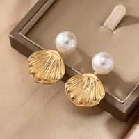 1 Pair Ig Style Retro Commute Shell Plating Inlay Alloy Pearl Drop Earrings main image 3