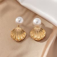 1 Pair Ig Style Retro Commute Shell Plating Inlay Alloy Pearl Drop Earrings main image 4