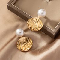 1 Pair Ig Style Retro Commute Shell Plating Inlay Alloy Pearl Drop Earrings main image 6