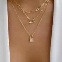 Lady Lock Alloy Toggle Plating Inlay Rhinestones Gold Plated Women's Necklace main image 5