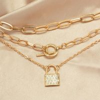 Lady Lock Alloy Toggle Plating Inlay Rhinestones Gold Plated Women's Necklace main image 3