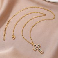 Simple Style Cross Copper Plating Inlay Zircon 18k Gold Plated Pendant Necklace main image 7