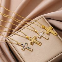 Simple Style Cross Copper Plating Inlay Zircon 18k Gold Plated Pendant Necklace main image 1