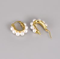 1 Pair Vintage Style U Shape Plating Titanium Steel Artificial Pearls Earrings sku image 1