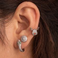 1 Piece Simple Style Round Snake Elk Inlay Copper Zircon Ear Studs main image 1