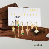 1 Set Ig Style Sweet Flower Bee Butterfly Plating Chain Inlay Copper Zircon 14k Gold Plated Drop Earrings sku image 3