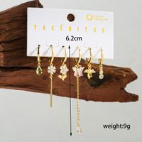 1 Set Ig Style Sweet Flower Bee Butterfly Plating Chain Inlay Copper Zircon 14k Gold Plated Drop Earrings sku image 4