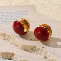 1 Pair Simple Style Round Enamel Plating Brass 18k Gold Plated Earrings main image 5