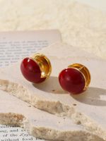 1 Pair Simple Style Round Enamel Plating Brass 18k Gold Plated Earrings main image 1