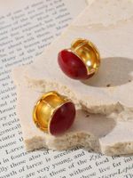 1 Pair Simple Style Round Enamel Plating Brass 18k Gold Plated Earrings main image 3
