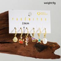 Wholesale Jewelry Ig Style Yakemiyou Hippocampus Crab Shell Copper Zircon 14k Gold Plated Plating Inlay Drop Earrings sku image 1