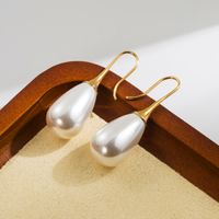 1 Pair Vintage Style Solid Color Plating Inlay Stainless Steel Artificial Pearls 14k Gold Plated Earrings main image 3