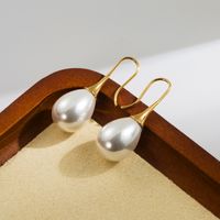 1 Pair Vintage Style Solid Color Plating Inlay Stainless Steel Artificial Pearls 14k Gold Plated Earrings main image 4