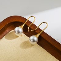 1 Paire Style Vintage Couleur Unie Placage Incruster Acier Inoxydable Perles Artificielles Plaqué Or 14k Des Boucles D'oreilles main image 5
