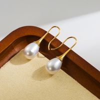 1 Pair Vintage Style Solid Color Plating Inlay Stainless Steel Artificial Pearls 14k Gold Plated Earrings main image 6
