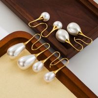 1 Paire Style Vintage Couleur Unie Placage Incruster Acier Inoxydable Perles Artificielles Plaqué Or 14k Des Boucles D'oreilles main image 1