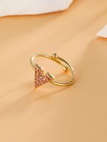 304 Stainless Steel 18K Gold Plated Simple Style Plating Inlay V Shape Zircon Open Rings main image 3