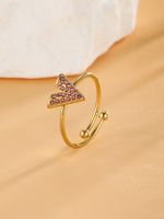 304 Stainless Steel 18K Gold Plated Simple Style Plating Inlay V Shape Zircon Open Rings main image 4