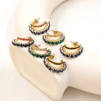 1 Pair IG Style Shiny C Shape Plating Inlay 304 Stainless Steel Pearl Zircon 18K Gold Plated Ear Studs main image 1