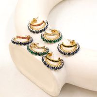 1 Pair IG Style Shiny C Shape Plating Inlay 304 Stainless Steel Pearl Zircon 18K Gold Plated Ear Studs main image 9