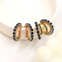 1 Pair IG Style Shiny C Shape Plating Inlay 304 Stainless Steel Pearl Zircon 18K Gold Plated Ear Studs main image 6