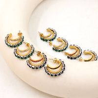 1 Pair IG Style Shiny C Shape Plating Inlay 304 Stainless Steel Pearl Zircon 18K Gold Plated Ear Studs main image 8