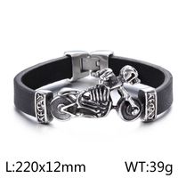 1 Piece Fashion Motorcycle Skull Stainless Steel Leather Men's Bangle sku image 1