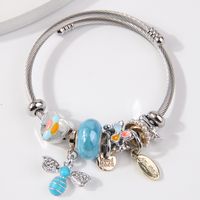 Simple Style Heart Shape Bee Stainless Steel Alloy Beaded Enamel Inlay Artificial Pearls Rhinestones Bangle main image 1
