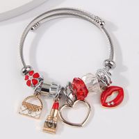Simple Style Lipstick Lips Heart Shape Stainless Steel Alloy Enamel Hollow Out Inlay Rhinestones Bangle main image 1
