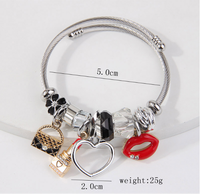 Simple Style Lipstick Lips Heart Shape Stainless Steel Alloy Enamel Hollow Out Inlay Rhinestones Bangle main image 2