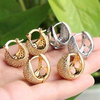 1 Pair Simple Style Semicircle Plating Hollow Out Copper Zircon 18k Gold Plated Hoop Earrings main image 3