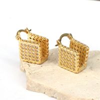 1 Pair Elegant Simple Style Square Plating Copper Zircon Silver Plated Drop Earrings main image 3