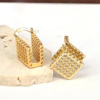 1 Pair Elegant Simple Style Square Plating Copper Zircon Silver Plated Drop Earrings main image 6