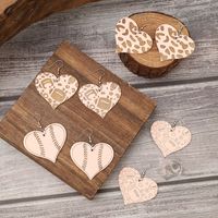 1 Pair Modern Style Simple Style Heart Shape Ball Leopard Wood Drop Earrings main image 1