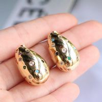 1 Pair Vintage Style Simple Style Water Droplets Plating Copper Zircon Ear Studs main image 1