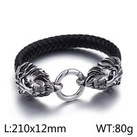Hip-hop Cool Style Lion Feather Skull Stainless Steel Patchwork Men's Bangle sku image 1