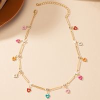 Casual Simple Style Heart Shape Alloy Enamel Plating Inlay Rhinestones Women's Necklace main image 4