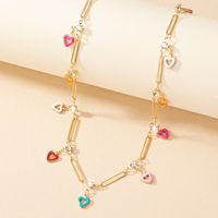 Casual Simple Style Heart Shape Alloy Enamel Plating Inlay Rhinestones Women's Necklace main image 5