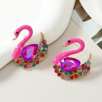 1 Paire Style Simple Brillant Cygne Placage Incruster Alliage Strass Plaqué Or Boucles D'oreilles main image 3