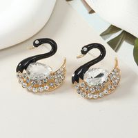 1 Paire Style Simple Brillant Cygne Placage Incruster Alliage Strass Plaqué Or Boucles D'oreilles main image 5