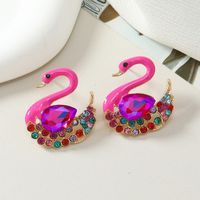 1 Paire Style Simple Brillant Cygne Placage Incruster Alliage Strass Plaqué Or Boucles D'oreilles main image 4