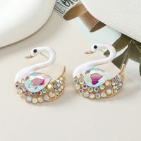 1 Paire Style Simple Brillant Cygne Placage Incruster Alliage Strass Plaqué Or Boucles D'oreilles main image 7