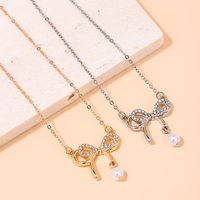 Style Ig Sucré Noeud D'arc Alliage Perle Incruster Strass Femmes Collier main image 1