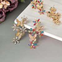 1 Pair Retro Pastoral Flower Butterfly Plating Inlay Metal Zircon Gold Plated Ear Studs main image 1